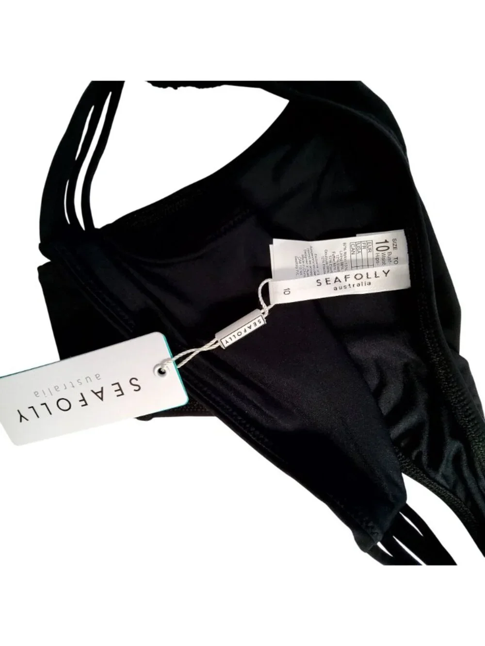 Seafolly Womens Active Brazilian Bikini Bottoms Black Size 10 Nylon/Elastane - Picture 7 of 9